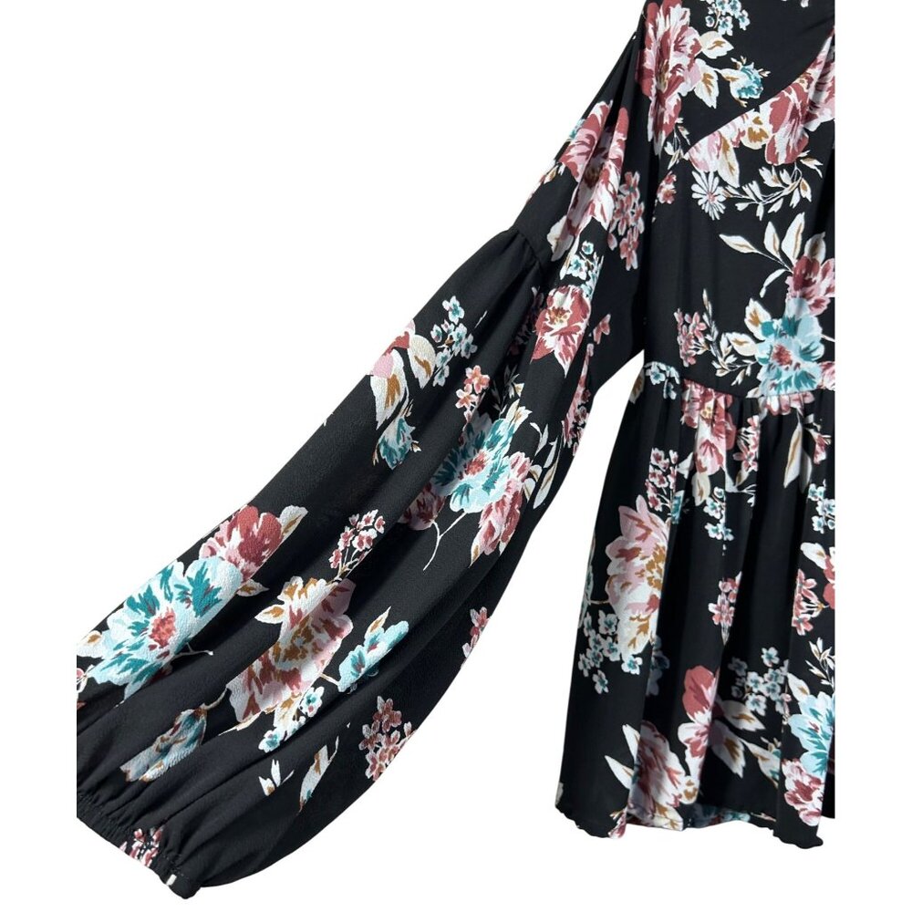 Altar'd State Floral Long Sleeve Blouse S Black Multicolor Polyester Women's Top - Picture 6 of 12